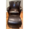 Image 1 : Black Leather Club Chair & Matching Ottoman "Tub Chair"  31x31x35"tall 
