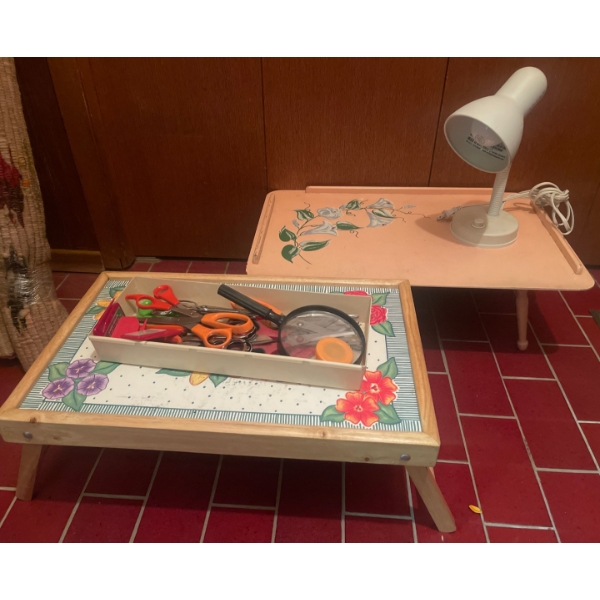 Vintage Maybe one Antique  Small Trays/ Tables with Floral Tapestry