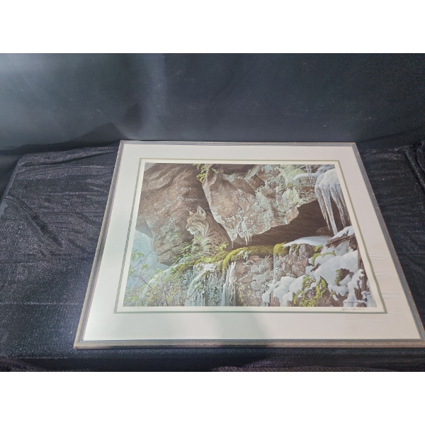 Framed and Signed Print " At the Cliff - Bobcat "