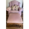 Image 1 : Pastel Pink Arm Chair 29x31x33  w/ Oak Bottem Ottoman & Decorative Accent Pillows 