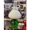 Image 1 : Green Glass Oil Lamp with White Hobnail Shade