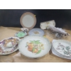 Image 1 : Assortment of Plates- Largest: Peaches 14" Diameter- Tiered Plate Not Complete/ Parts Only, Utensils