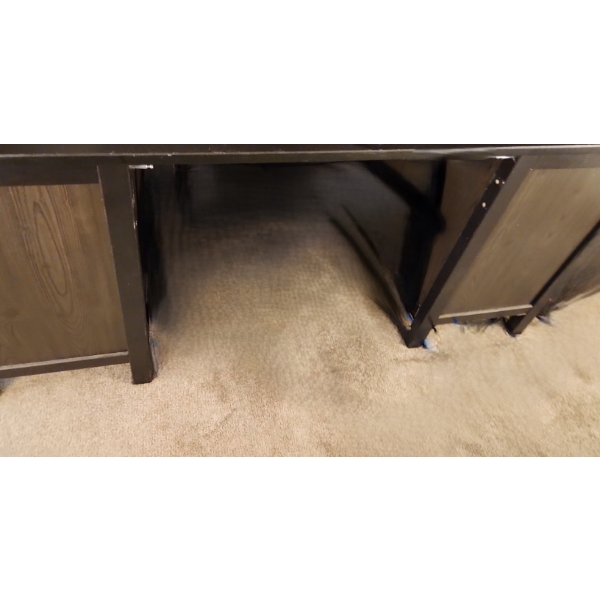 Black MDF Desk w/Cupboard and Drawers 61 W, 25 D, 29 T- Repairs to Drawer, Cupboard Shelf Required