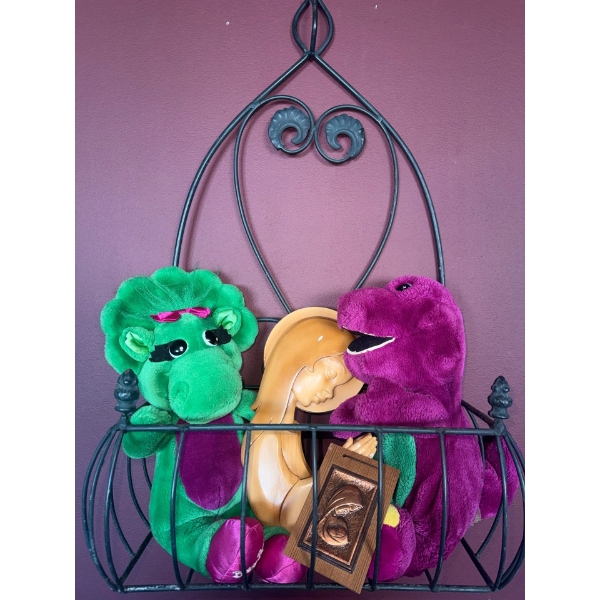 Barney The Talking Dinosaur w/ His Sidekick Baby Bop & Wall Mounting Planter
