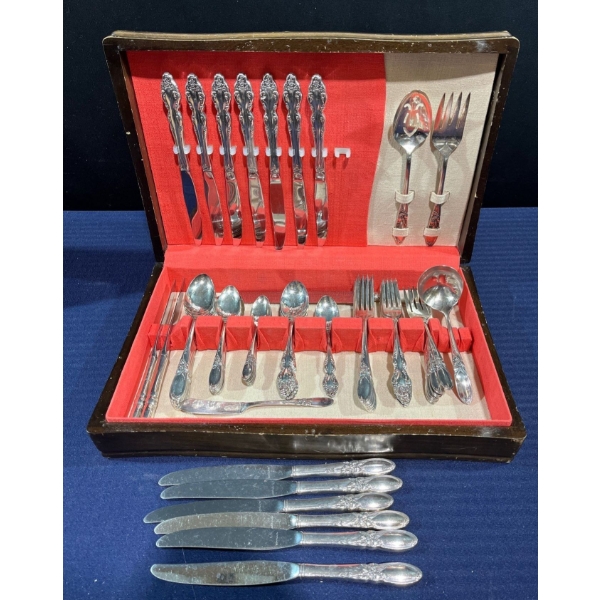 Wood Box of Flatware, 2 Different Patterns