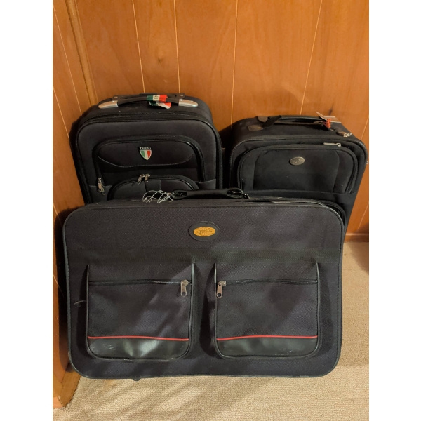 Three Black Luggage Bags by Tucci and Unbranded, Includes Two Suitcases and Garment Bag