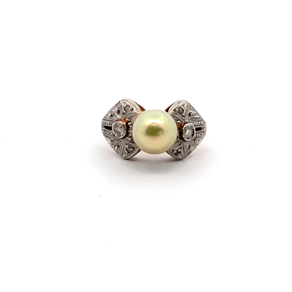 18K Two-Tone Pearl & Diamond Ring 0.08CTW K-I2 SZ 8 5.74grams