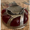 Image 4 : Vintage Murano Glass Vase w/ Wrought Iron Caged Ruby Red Candy Dish