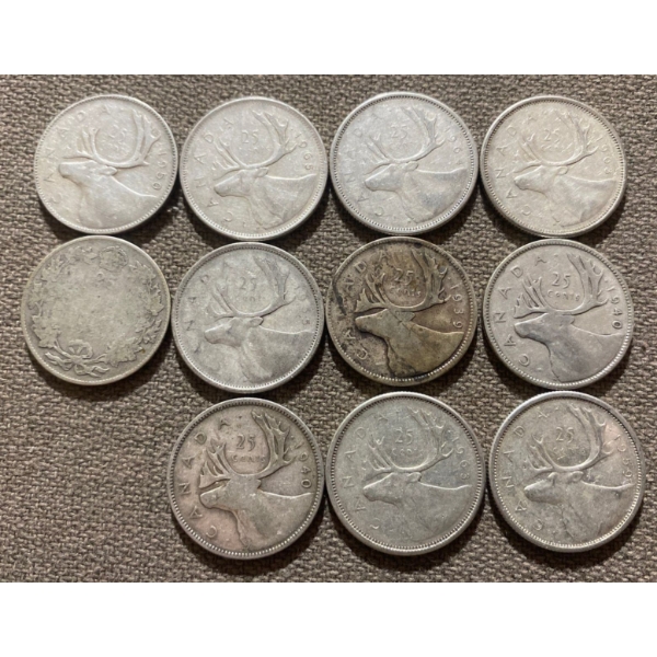 Canadian 25-cent Pieces 80% Silver 64.13 Grams