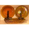 Image 2 : Vintage Amber Carnival Glass Serving Set ft. Basketweave Pattern 