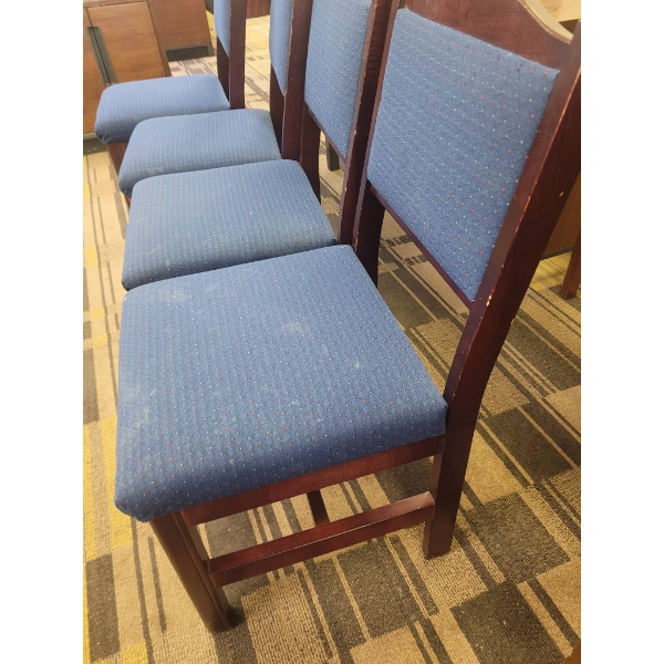 4 Wooden Dining Chairs with Blue Upholstery