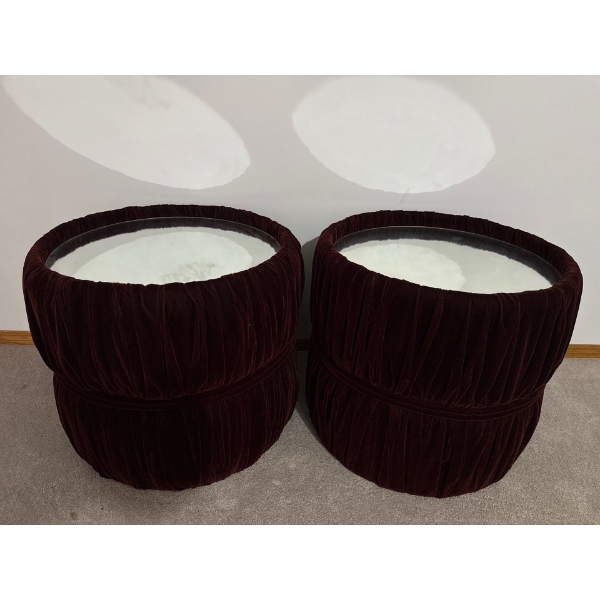 Pair Of Draped Velvet Vintage Mirror Topped End Tables 22T Mid Century Lux