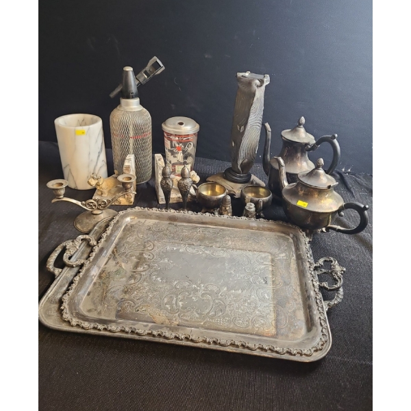 Assorted Metalware-Largest Tray 22 X 13 28 and Marble Vase 4.5" Diameter Top, 7 T and More!