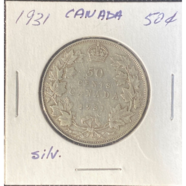 1931 Canadian 50 Cent Coin 92.5% Silver 11.62 Grams