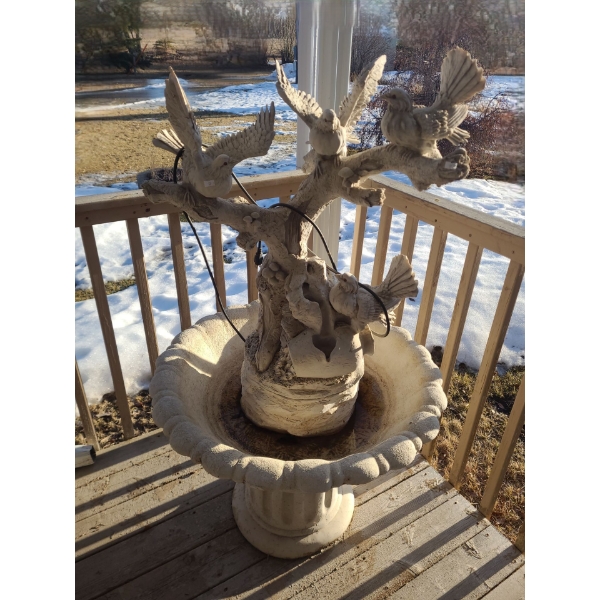 Resin Fountain w/ Birds 32" Diameter Wide Basin, 60 h