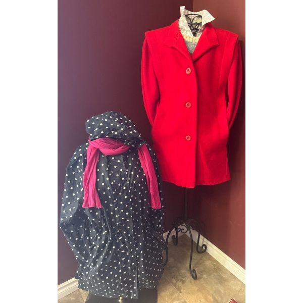 Ladies Outerwear - Vintage Wool Blend Coat w/ Polka Dot Snowboarding Jacket Sweater Vest
