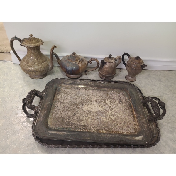 Electro-Plated Copper mismatched tea service with 3 trays 