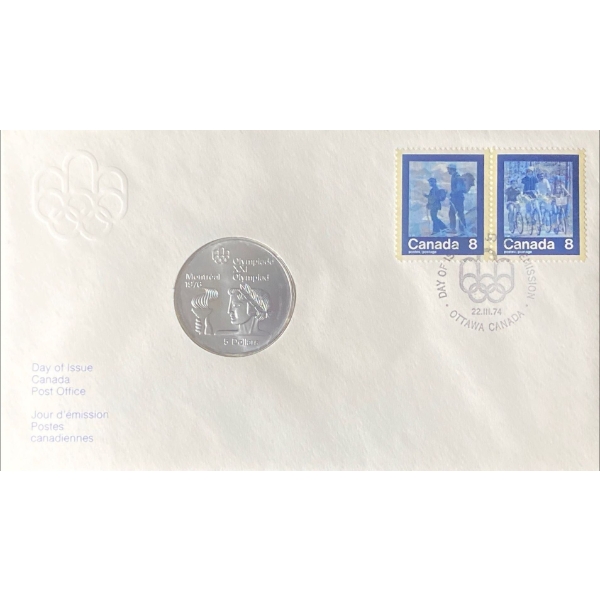 1976 Day of Issue Montreal Olympic Coin & Stamp 92.5% Silver 24.3 Grams
