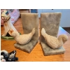 Image 2 : Vintage Alabaster marble Dove Bookends, ceramic teepee ashtray, a wolf original hand made sculpture 