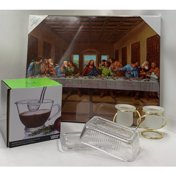 Holiday Set - Picture, Gravy Dish, Butter Dish, Candle Holders 