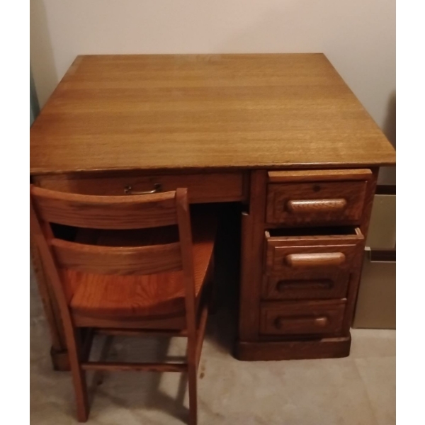 Vintage Wooden Desk w/ Chair - 41W, 46D, 30T 