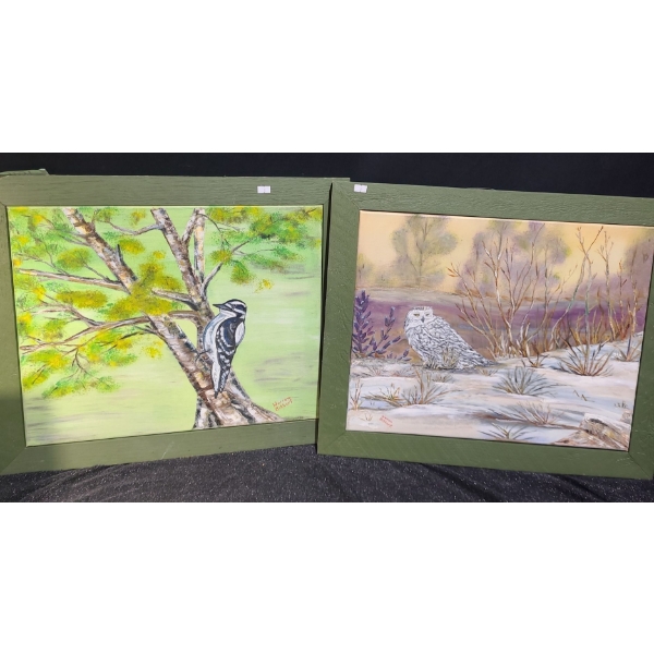 Paintings of Bird and Owl, Artist: Warren Bittorf, Framed 24 X 20