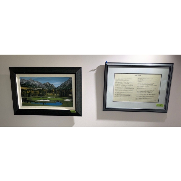 Framed Golfing Landscape & "Laws Of Golf" Framed Wall Hanging Collectible Items