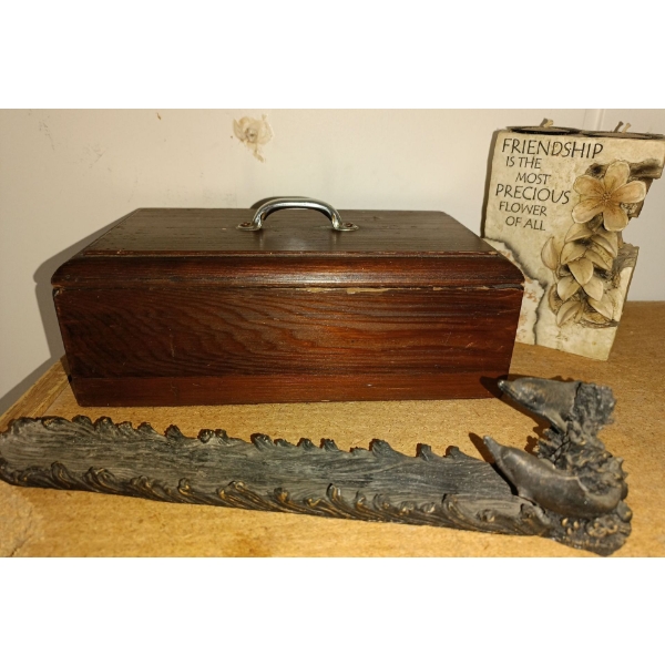 Collection Of Home Decor  Incense Holder, Treasure Chest Box & Candle Display w/Saying 