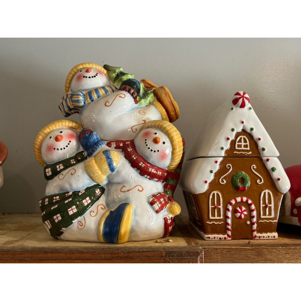 snowman and gingerbread house cookie jars