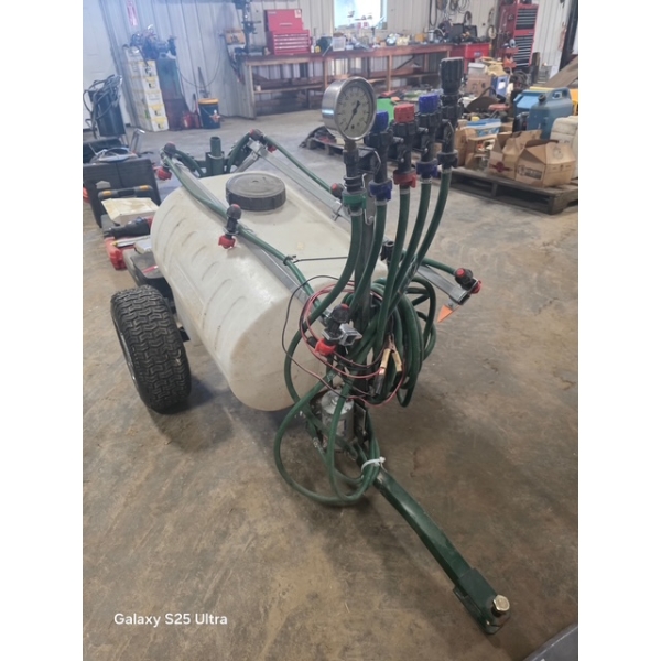 Heavy Duty Tow Behind Fertilizer Sprayer Unit Includes 12V pump In Like New Condition 