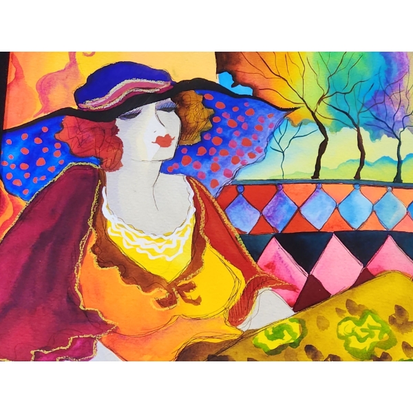 Certified Original Signed WaterColor "#254" by Patricia -22.5"W x 26"H (With Frame)