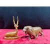 Image 1 : Wood Carved Antelope and Lion - 6H, 4H