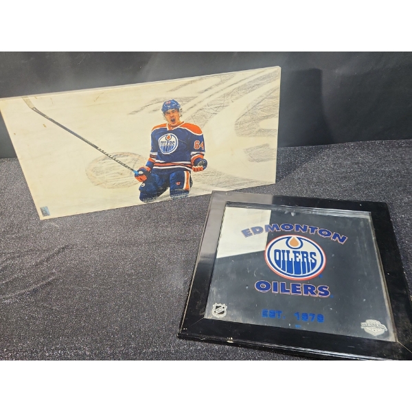 Official NHL OILERS Canvas Art 14"H x 28"W , OILERS Bar Mirror 19"H X 19"W