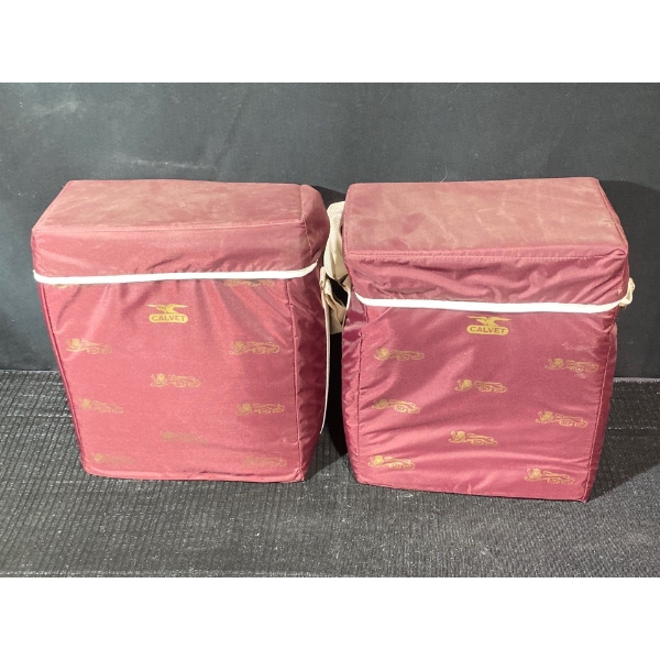  2 Stylish CALVET Coolers Bags Filled With Collection of Vintage Plastic Drinking Cups
