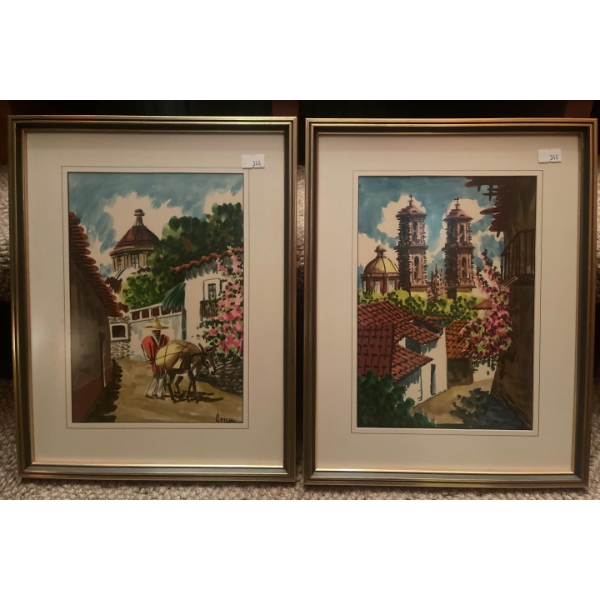Set of Vintage Impressionist Water Color Paintings by "Cruz"