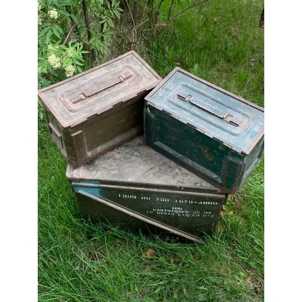 Three Vintage Military Ammunition Storage Boxes