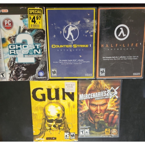 Assorted PC Games: Ghost Recon 2, Counter-Strike, Half-Life, Gun, Mercenaries 2 World in Flames