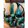 Image 1 : vintage mid-century modern Blue Mountain Pottery two tall water jugs, one vase, two candy dishes, an