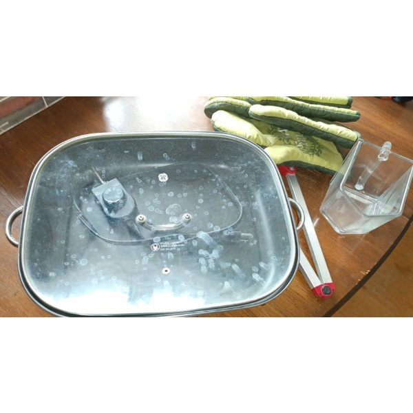 General Electric Electric Frying Pan & Four Matching Oven Mitts w/ Clear Gravy Boat