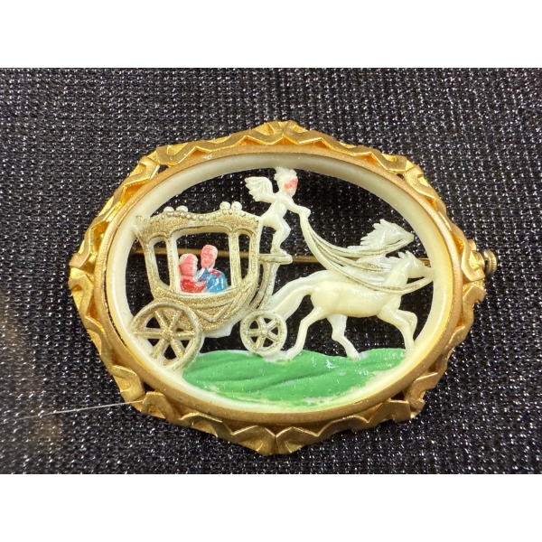 Maloupa Paris Celluloid Lovers Chariot Brooch