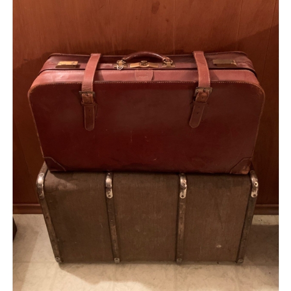 Antique Travel Accessories - Trunk Suitcase w/ Leather Day Tote