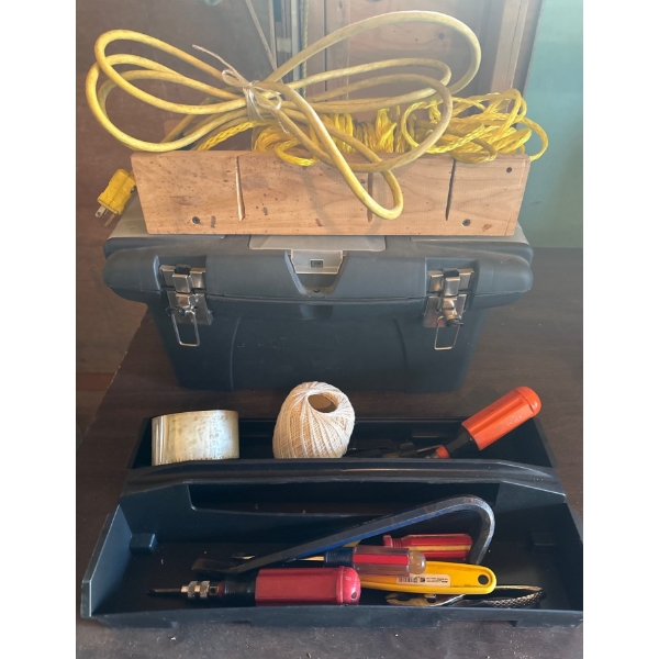 Stanley Plastic Tool Box w/ Basic Hand Tools & Wood Chopping Block