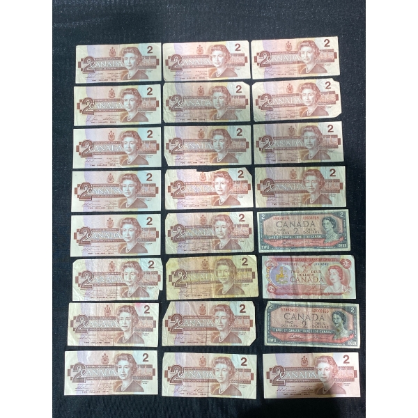 24 Canadian $2 Bills Featuring Queen Elizabeth II and American Robins