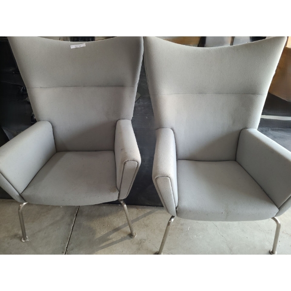 Modern Grey Upholstered Chairs w/ Metal Legs 32 w, 40 h, 28 d 