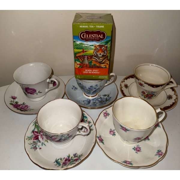 Collection Of Tea Cups(5) & Saucers ++ Box Of Tea  Regent, Jason, Myott & More