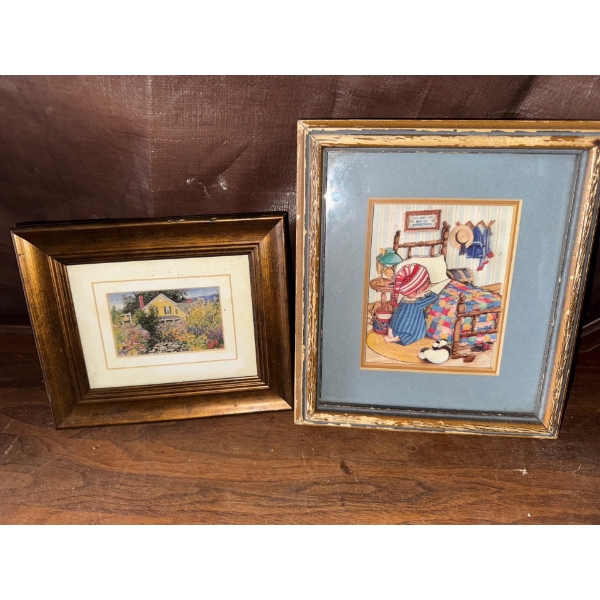 3D Paper Artwork in a Shadow Box and Miniature Framed Artwork of a Farmhouse