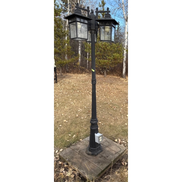 Three Headed Outdoor Lamp Post  Durable Black Aluminum- Light Your Way Home