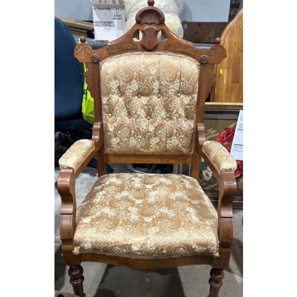 Early 1800's Hardwood and Fabric Accent Chair from Ireland 24Wx22Dx43H seat height 16H