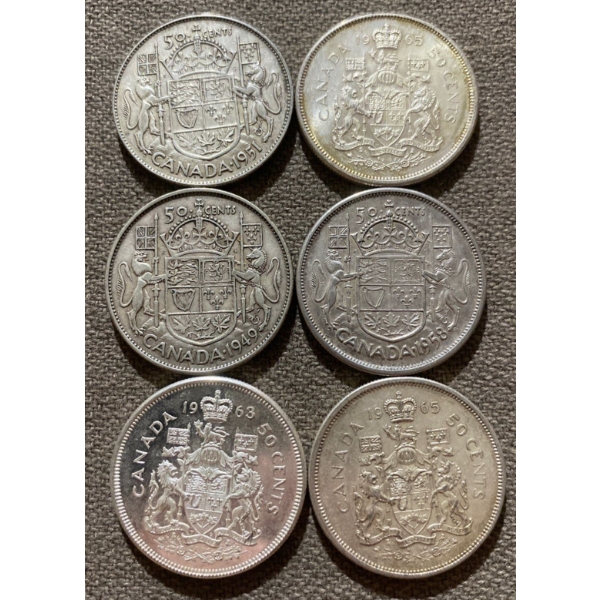 Canadian 50-cent Pieces 11.66 g Silver (.800)