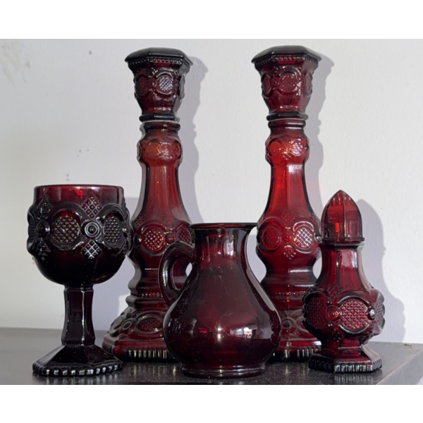 Ruby Red Avon Glassware Set